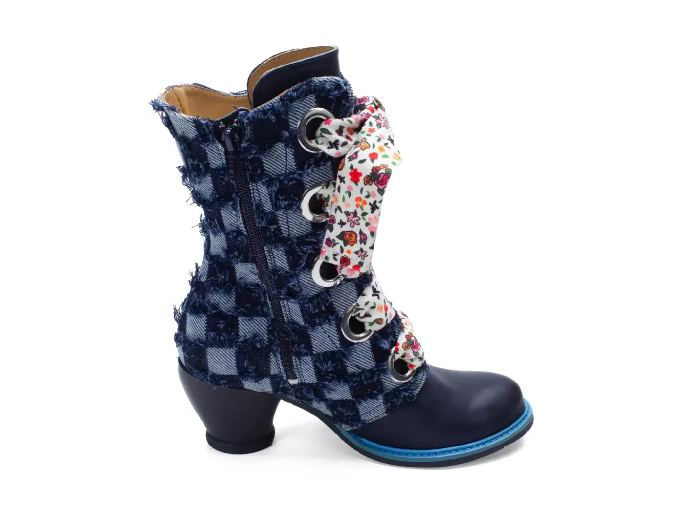 Fluevog Shoes Gladstone | Mid-Calf Lace-Up Boot Blue Denim Cheap