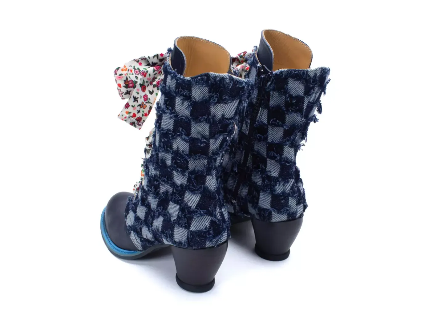 Fluevog Shoes Gladstone | Mid-Calf Lace-Up Boot Blue Denim Cheap