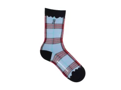 Fluevog Shoes Hazel Vog Socks | Knit Plaid Sock Light Blue Best