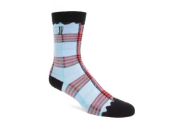 Fluevog Shoes Hazel Vog Socks | Knit Plaid Sock Light Blue Discount