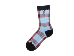 Fluevog Shoes Hazel Vog Socks | Knit Plaid Sock Light Blue Discount