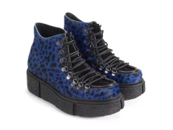 Fluevog Shoes Hooke | Lace-Up Platform Hiker Boot Blue Cheetah Outlet