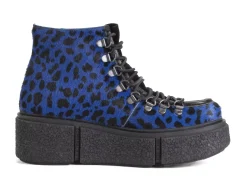 Fluevog Shoes Hooke | Lace-Up Platform Hiker Boot Blue Cheetah Outlet