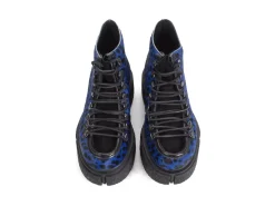 Fluevog Shoes Hooke | Lace-Up Platform Hiker Boot Blue Cheetah Outlet