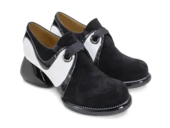 Fluevog Shoes Jasper | Swirly Shoe With Ribbon Laces Black/White Outlet