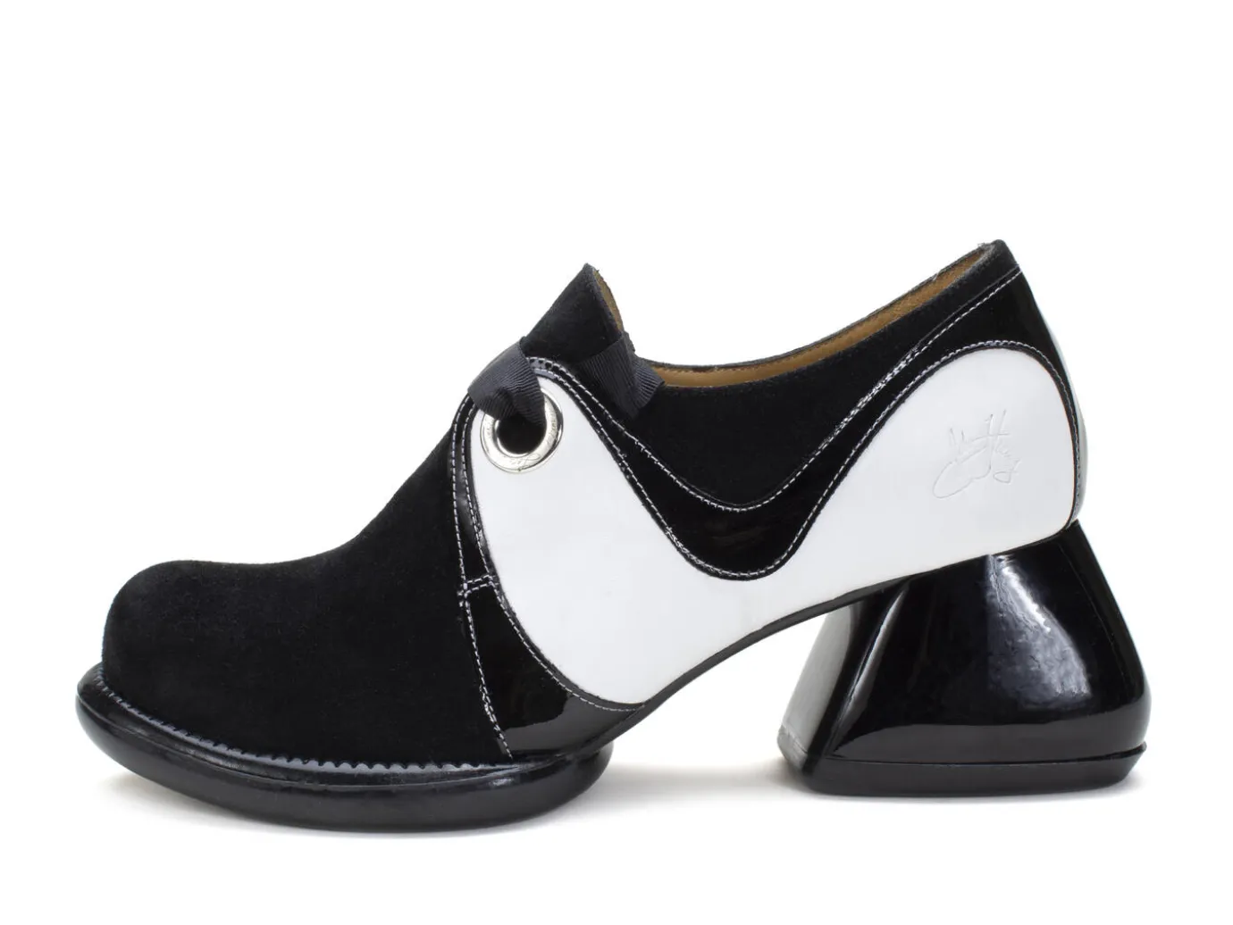 Fluevog Shoes Jasper | Swirly Shoe With Ribbon Laces Black/White Outlet