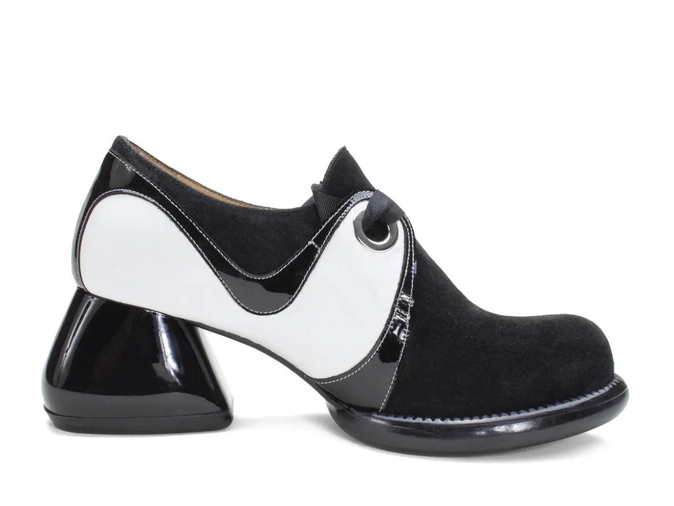 Fluevog Shoes Jasper | Swirly Shoe With Ribbon Laces Black/White Outlet