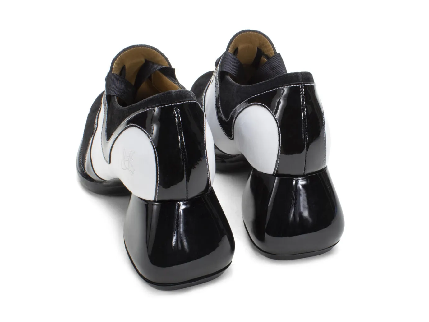 Fluevog Shoes Jasper | Swirly Shoe With Ribbon Laces Black/White Outlet