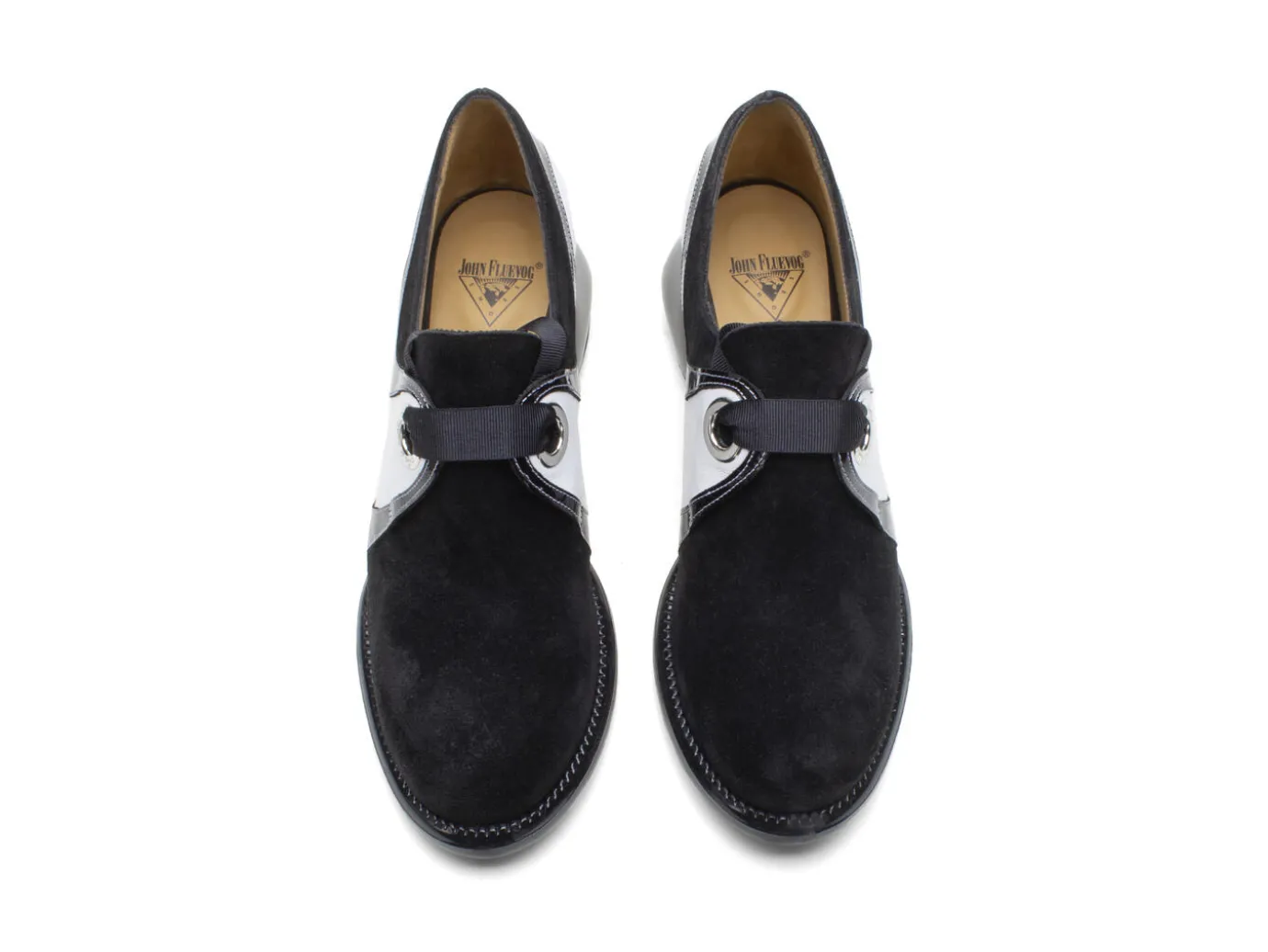 Fluevog Shoes Jasper | Swirly Shoe With Ribbon Laces Black/White Outlet