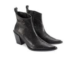 Fluevog Shoes Joan | Asymmetrical Ankle Boot Black Emboss Online