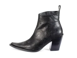 Fluevog Shoes Joan | Asymmetrical Ankle Boot Black Emboss Online