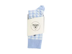 Fluevog Shoes Leroy Vog Socks | Gingham Sock Off White/Light Blue Sale