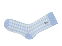 Fluevog Shoes Leroy Vog Socks | Gingham Sock Off White/Light Blue Sale