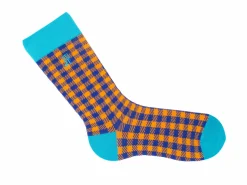 Fluevog Shoes Leroy Vog Socks | Gingham Sock Orange/Blue Store