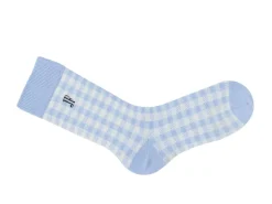 Fluevog Shoes Leroy Vog Socks | Gingham Sock Off White/Light Blue Shop