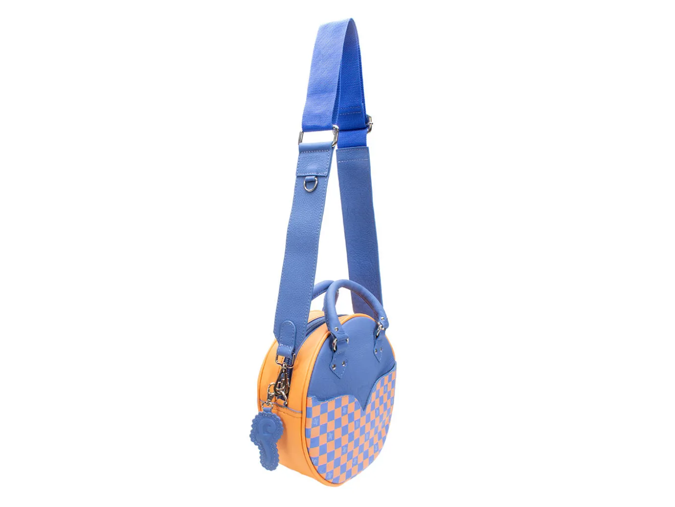 Fluevog Shoes Lucy | Round Leather Bag Blue/Orange Shop