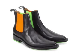 Fluevog Shoes Lyngenfjord | Pointed Toe Chelsea Boot Black/Neon Shop