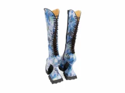 Fluevog Shoes Magnolia | Zip-Up Platform Tall Boot Blue Graffiti Hot