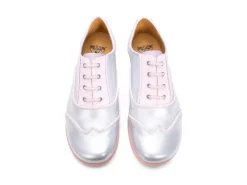 Fluevog Shoes Martha | Contrast Lace-Up Shoe Silver/Pink Glitter New