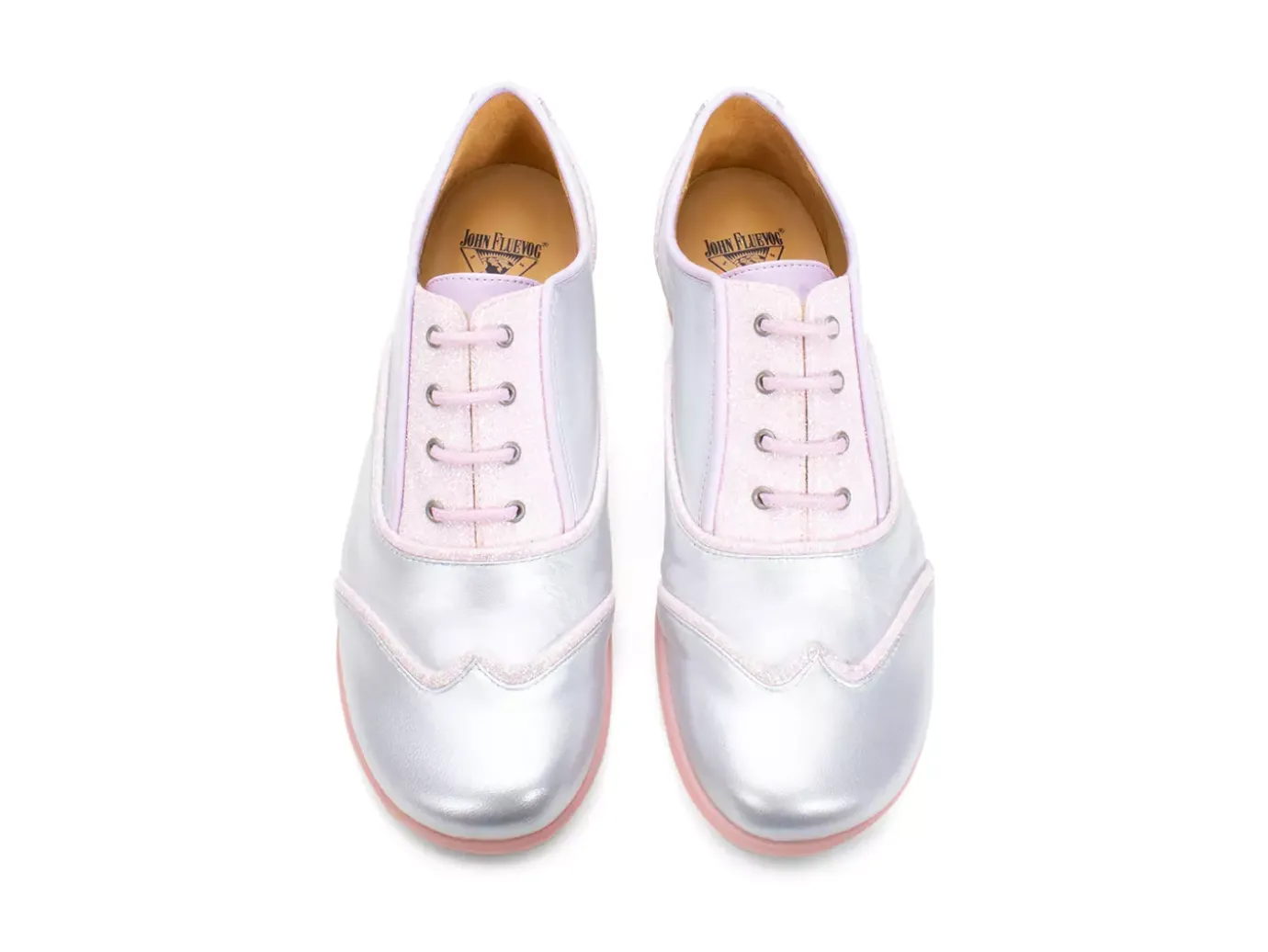Fluevog Shoes Martha | Contrast Lace-Up Shoe Silver/Pink Glitter New