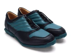 Fluevog Shoes Meridian | Slip-On Shoe With Plastic Toggle Black/Teal Cheap