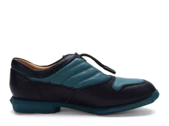 Fluevog Shoes Meridian | Slip-On Shoe With Plastic Toggle Black/Teal Cheap