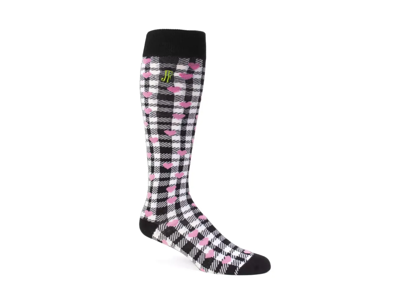 Fluevog Shoes Mochi Vog Socks | Spotted Gingham Sock White/Black/Pink Hearts Best