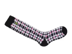Fluevog Shoes Mochi Vog Socks | Spotted Gingham Sock White/Black/Pink Hearts Best