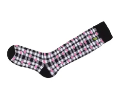 Fluevog Shoes Mochi Vog Socks | Spotted Gingham Sock White/Black/Pink Hearts Best