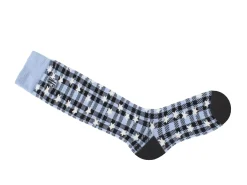 Fluevog Shoes Mochi Vog Socks | Spotted Gingham Sock Black/Blue Stars Store