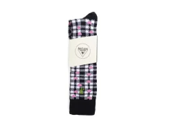 Fluevog Shoes Mochi Vog Socks | Spotted Gingham Sock White/Black/Pink Hearts Fashion