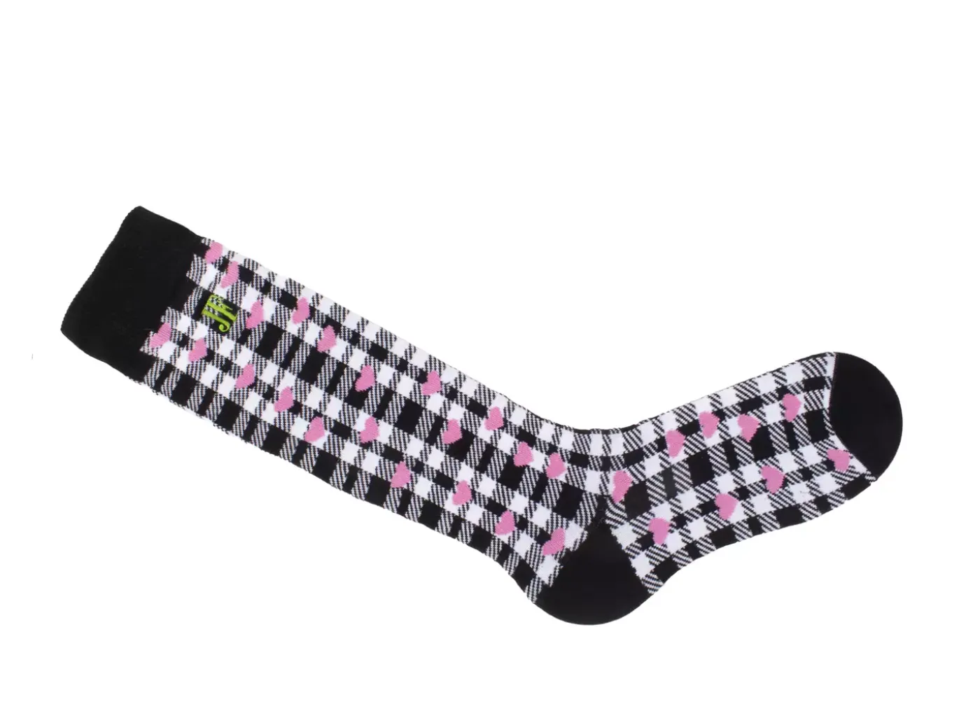 Fluevog Shoes Mochi Vog Socks | Spotted Gingham Sock White/Black/Pink Hearts Fashion