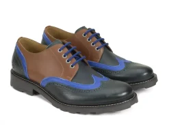 Fluevog Shoes Nathaniel | Double Wingtip Derby Green/Blue/Brown Flash Sale