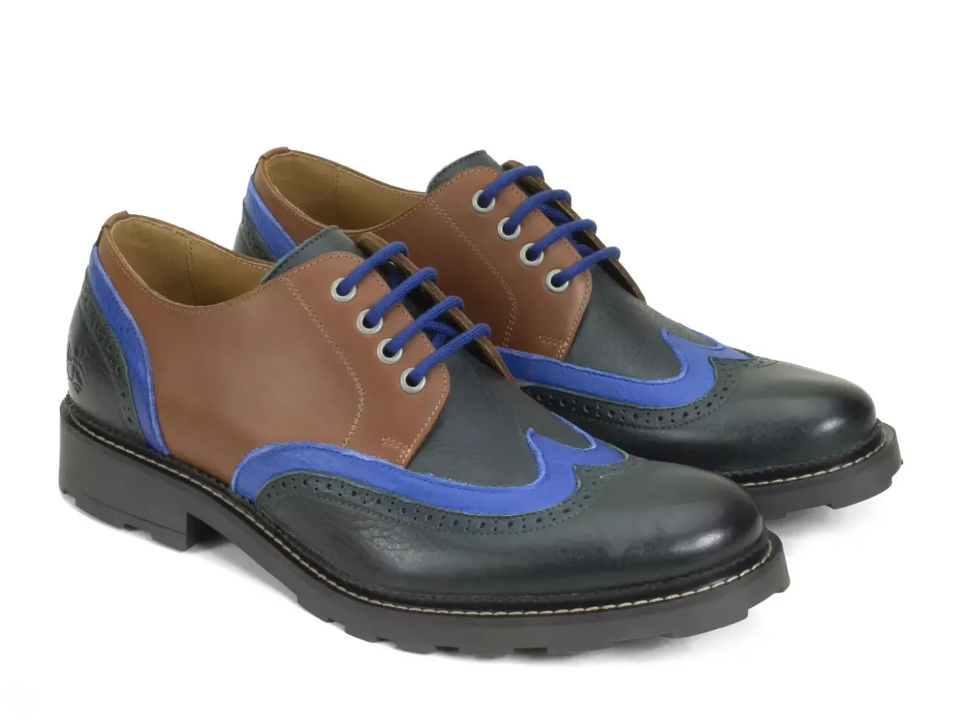 Fluevog Shoes Nathaniel | Double Wingtip Derby Green/Blue/Brown Flash Sale