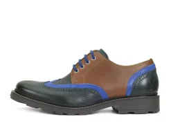 Fluevog Shoes Nathaniel | Double Wingtip Derby Green/Blue/Brown Flash Sale