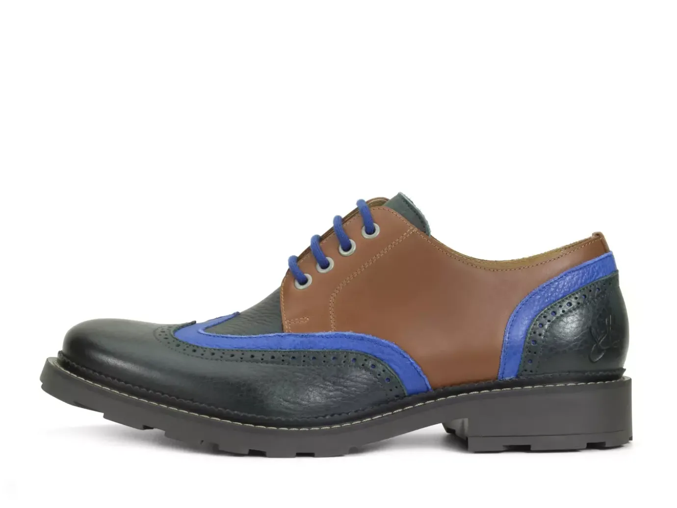 Fluevog Shoes Nathaniel | Double Wingtip Derby Green/Blue/Brown Flash Sale