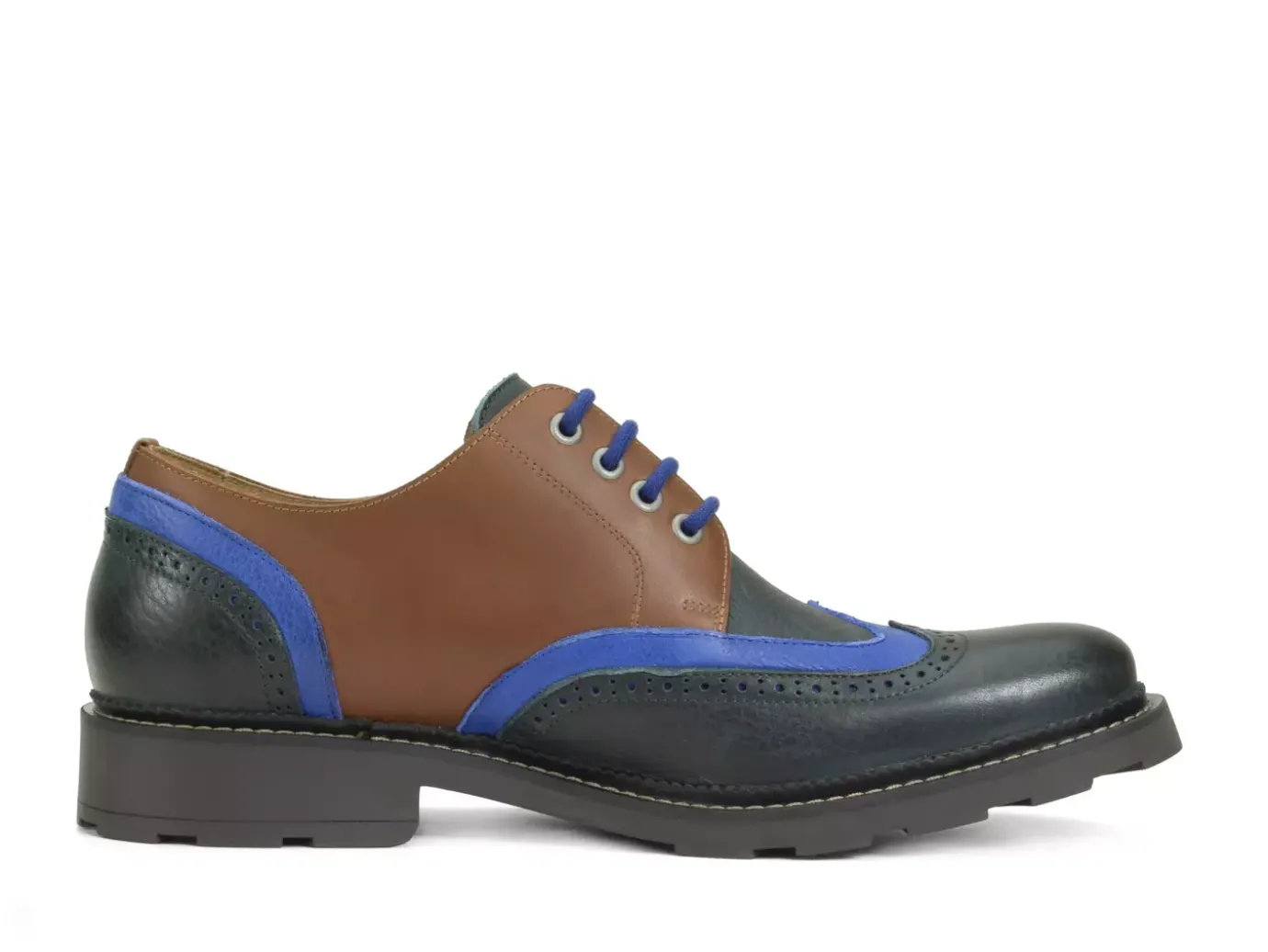 Fluevog Shoes Nathaniel | Double Wingtip Derby Green/Blue/Brown Flash Sale
