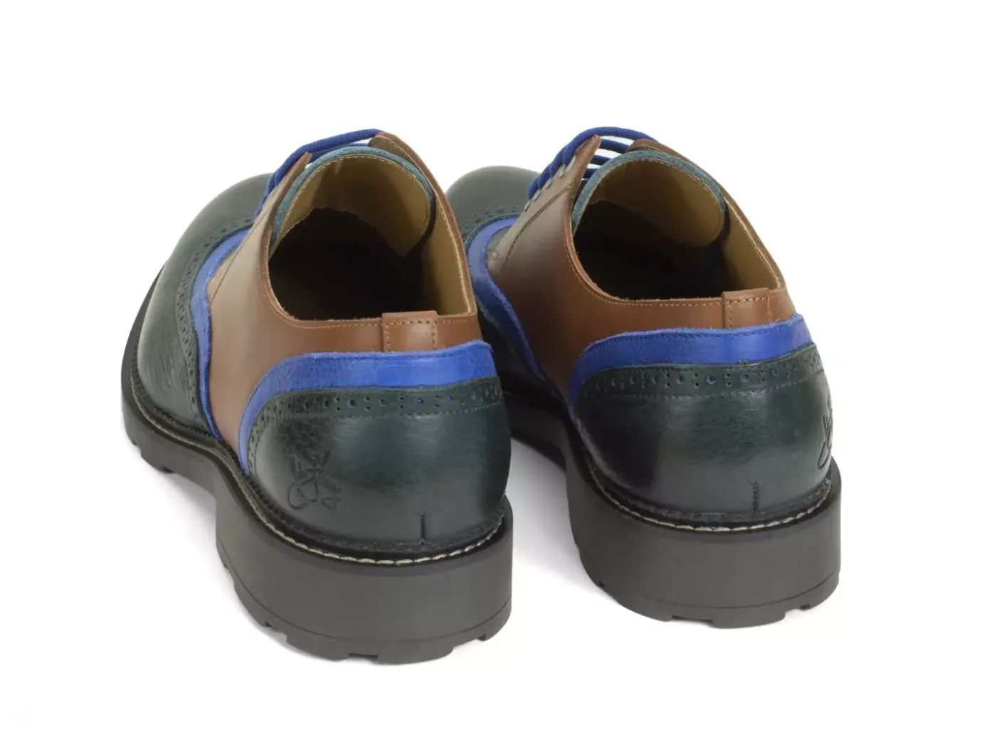 Fluevog Shoes Nathaniel | Double Wingtip Derby Green/Blue/Brown Flash Sale