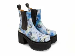 Fluevog Shoes Nerds | Platform Chelsea Boot Blue Graffiti Clearance