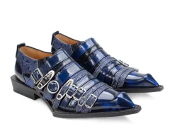 Fluevog Shoes Ozzy | Slip-On Swordfish Buckle Shoe Blue Best Sale