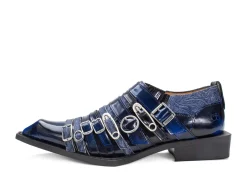 Fluevog Shoes Ozzy | Slip-On Swordfish Buckle Shoe Blue Best Sale