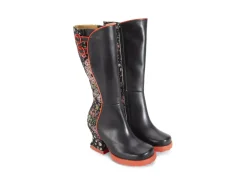 Fluevog Shoes Pare | Zip-Up Tall Boot Black/Floral Cheap