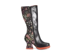 Fluevog Shoes Pare | Zip-Up Tall Boot Black/Floral Cheap