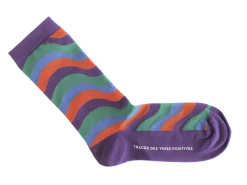 Fluevog Shoes Peggy-Sue Vog Socks | Wave Patterned Sock Purple/Green New
