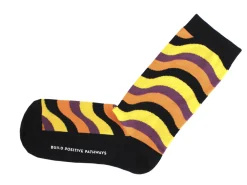 Fluevog Shoes Peggy-Sue Vog Socks | Wave Patterned Sock Black/Yellow Sale