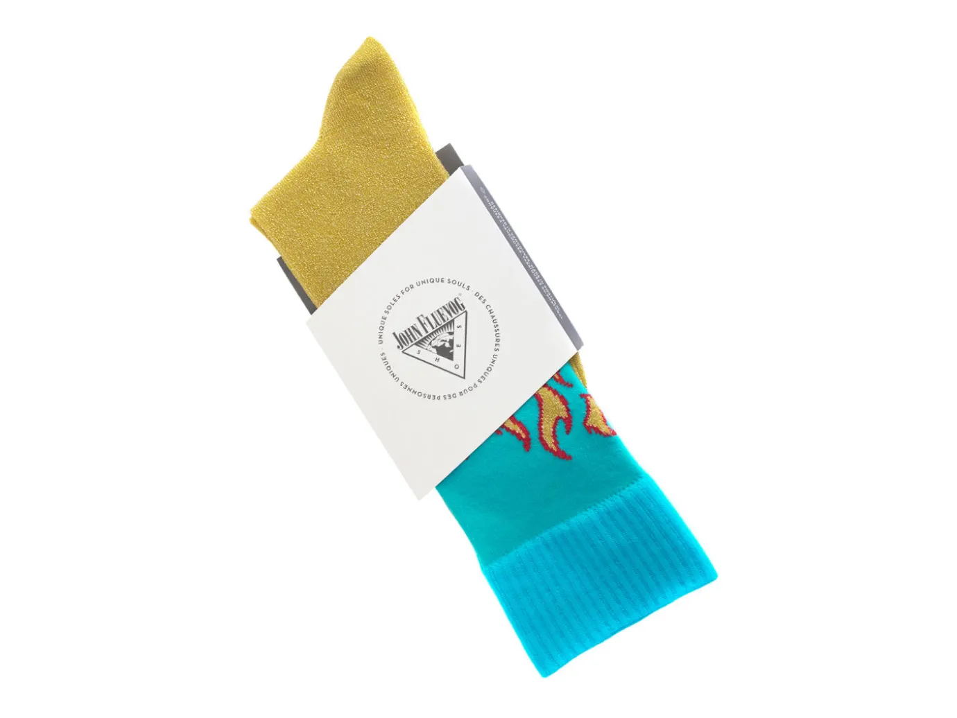 Fluevog Shoes Pico Vog Socks | Sparkly Flame Sock Yellow/Blue Best