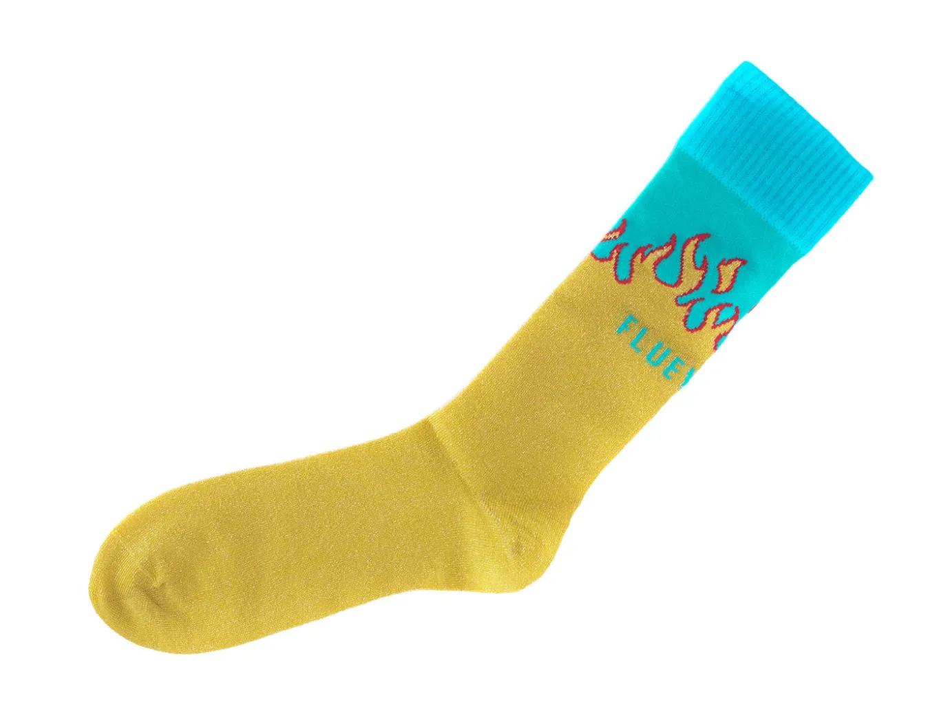 Fluevog Shoes Pico Vog Socks | Sparkly Flame Sock Yellow/Blue Best