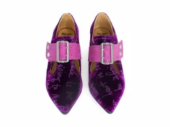 Fluevog Shoes Pilgrim | Buckled Victorian Loafer Purple Velvet Hot