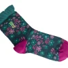 Fluevog Shoes Purrcy Vog Socks | Floral Ruffle Sock Teal/Pink Cheap