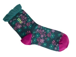 Fluevog Shoes Purrcy Vog Socks | Floral Ruffle Sock Teal/Pink Cheap